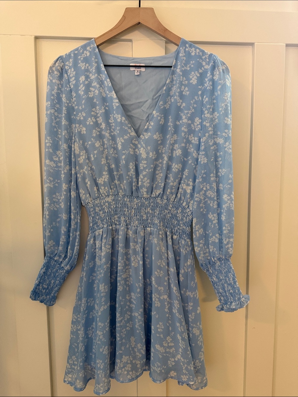 Sky Blue Floral V-Neck Smocked Mini Dress